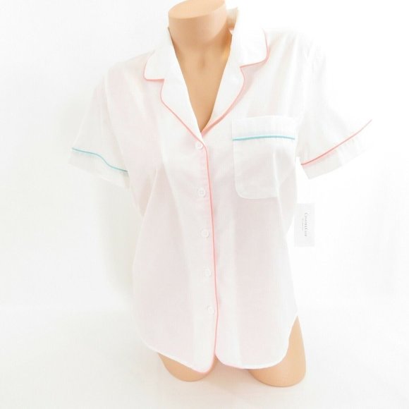 Charter Club Women's Top White Size S Notch Collar Woven Cotton Lightweight PJ - Picture 3 of 6